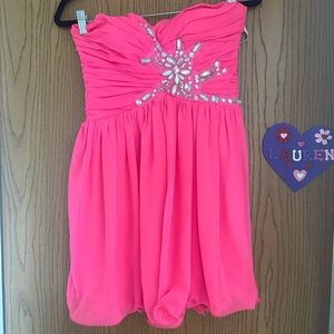 Hot Pink Bejeweled Formal Dress